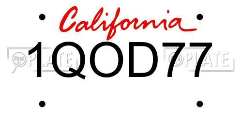 1QOD77 California License Plate