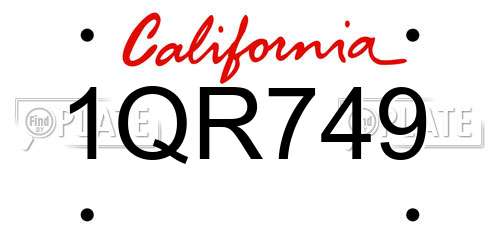 1QR749 California License Plate