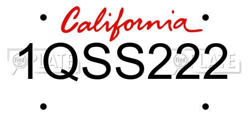 1QSS222 California License Plate