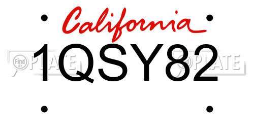 1QSY82 California License Plate