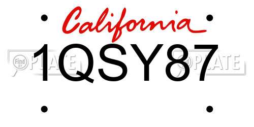 1QSY87 California License Plate