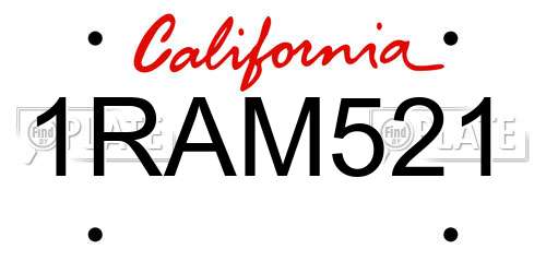 1RAM521 California License Plate
