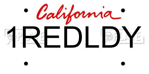 1REDLDY California License Plate