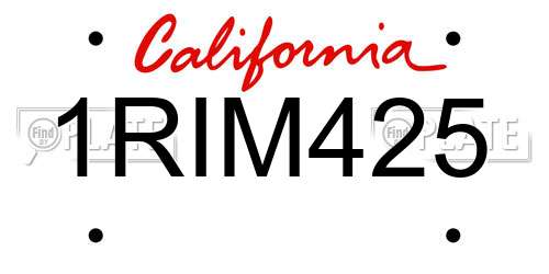 1RIM425 California License Plate