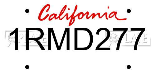 1RMD277 California License Plate