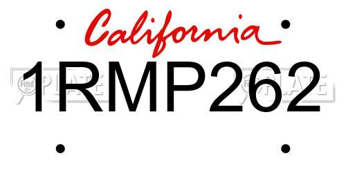 1RMP262 California License Plate