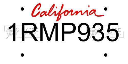 1RMP935 California License Plate