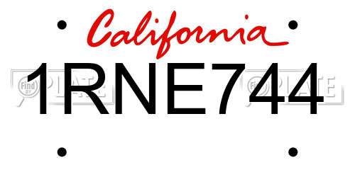 1RNE744 California License Plate