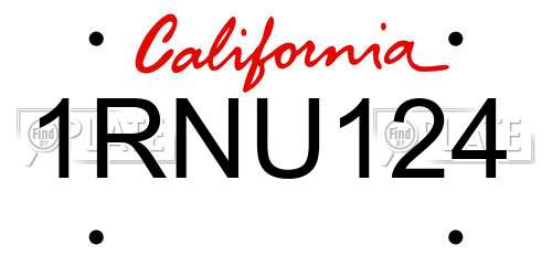 1RNU124 California License Plate