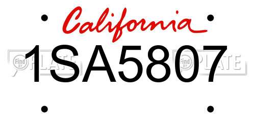 1SA5807 California License Plate