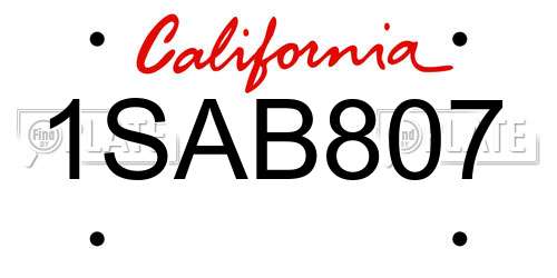 1SAB807 California License Plate