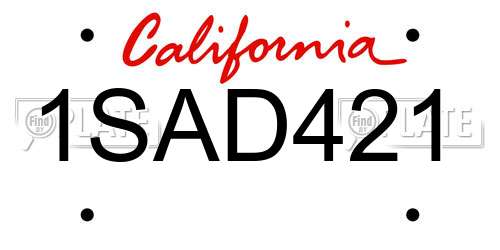 1SAD421 California License Plate