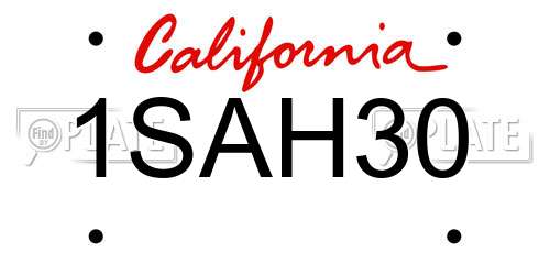 1SAH30 California License Plate