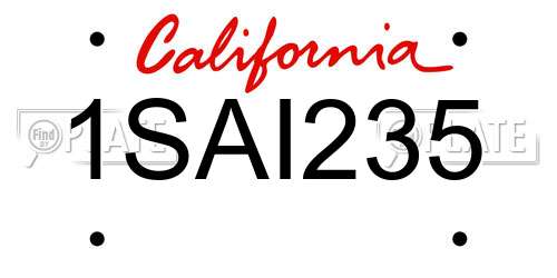 1SAI235 California License Plate