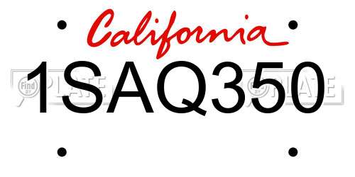 1SAQ350 California License Plate