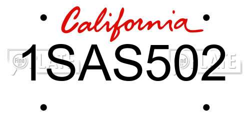 1SAS502 California License Plate