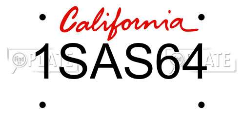 1SAS64 California License Plate