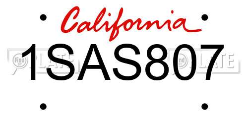 1SAS807 California License Plate