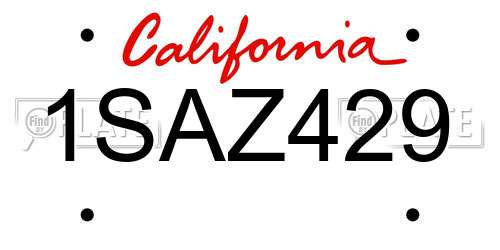1SAZ429 California License Plate
