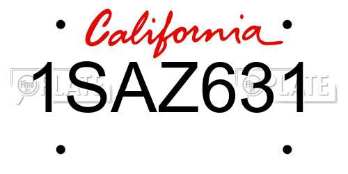 1SAZ631 California License Plate