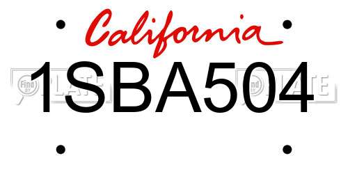 1SBA504 California License Plate