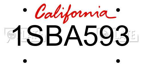 1SBA593 California License Plate