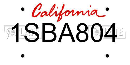 1SBA804 California License Plate