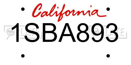 1SBA893 California License Plate