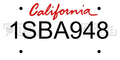 1SBA948 California License Plate