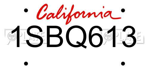 1SBQ613 California License Plate