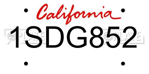 1SDG852 California License Plate