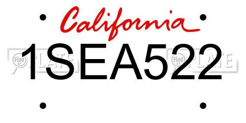 1SEA522 California License Plate