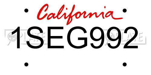 1SEG992 California License Plate