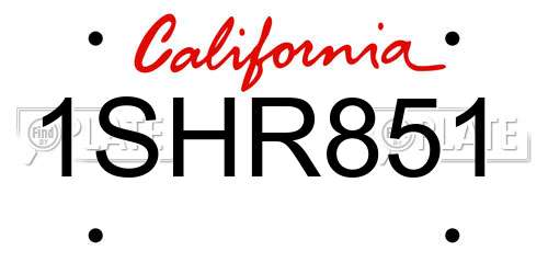1SHR851 California License Plate