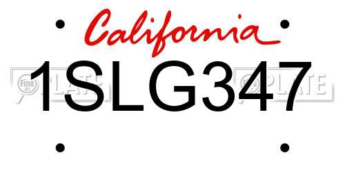 1SLG347 California License Plate