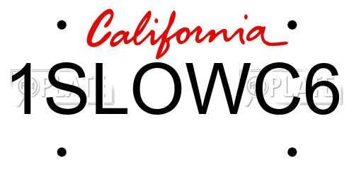 1SLOWC6 California License Plate
