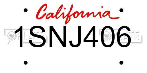 1SNJ406 California License Plate