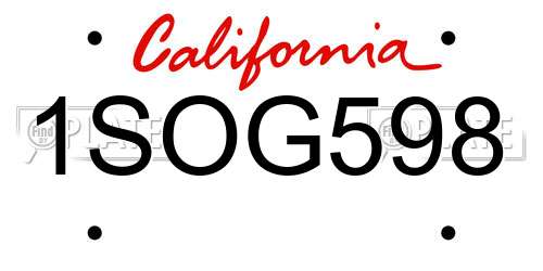 1SOG598 California License Plate