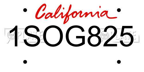 1SOG825 California License Plate