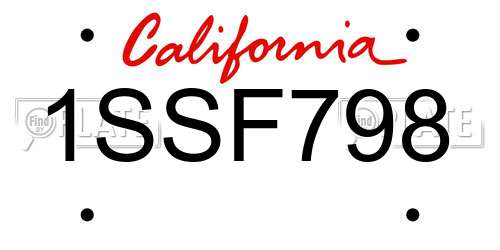 1SSF798 California License Plate