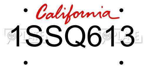 1SSQ613 California License Plate