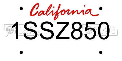 1SSZ850 California License Plate