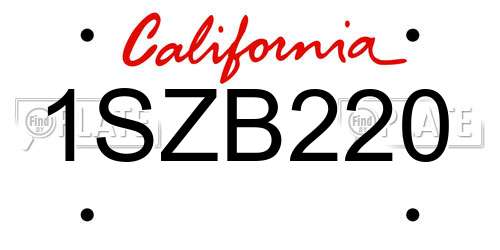 1SZB220 California License Plate