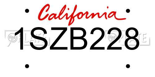 1SZB228 California License Plate