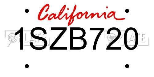 1SZB720 California License Plate