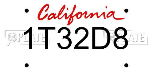 1T32D8 California License Plate