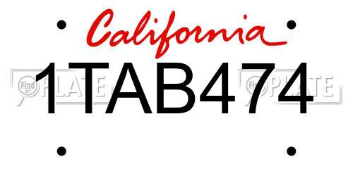 1TAB474 California License Plate