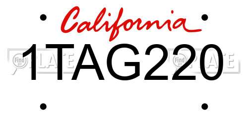 1TAG220 California License Plate