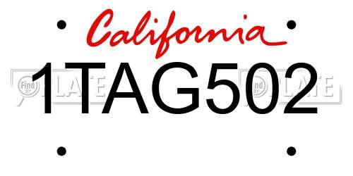 1TAG502 California License Plate