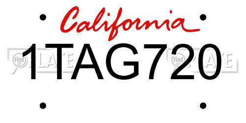 1TAG720 California License Plate